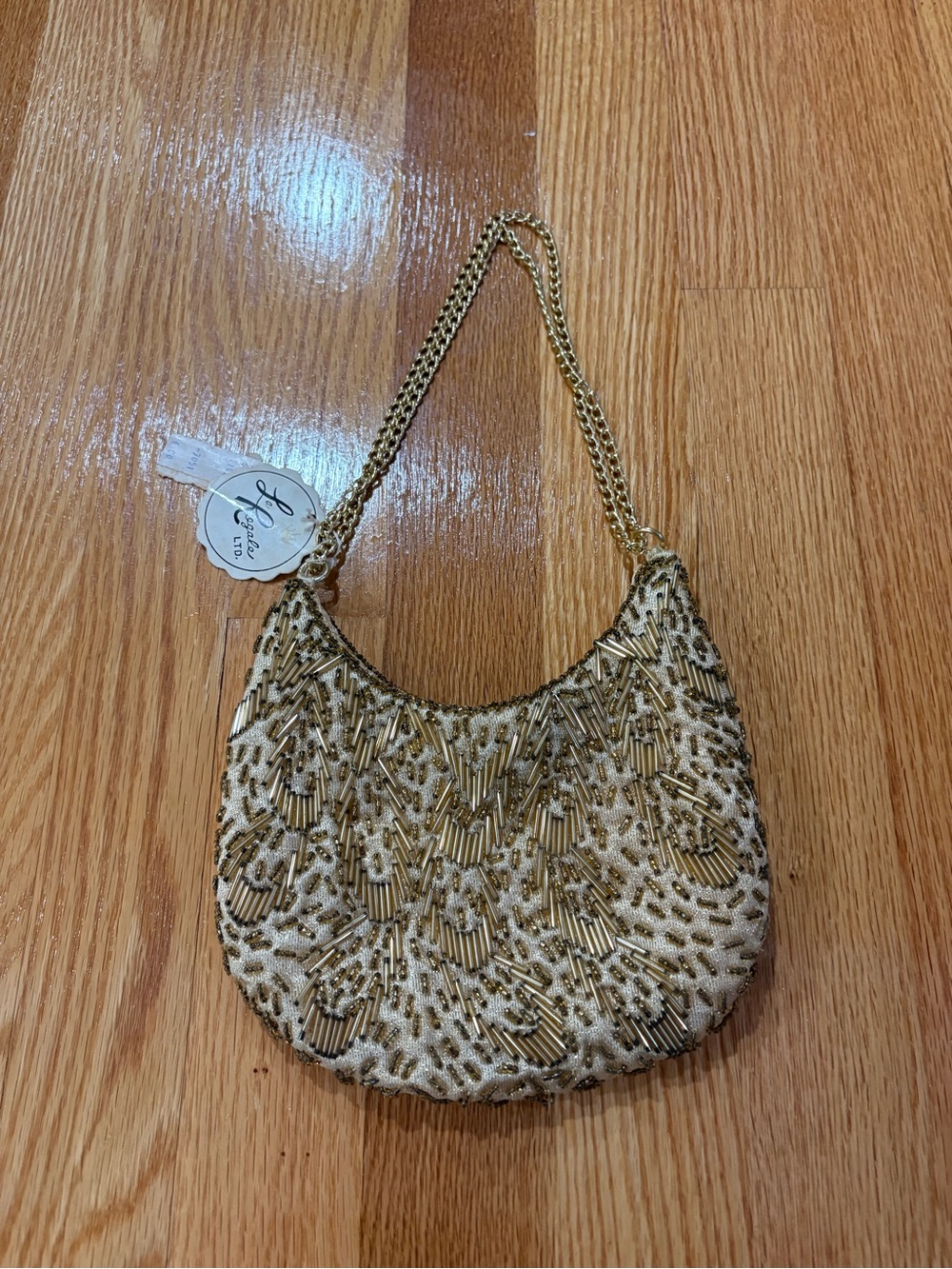 Vintage La Regale Gold Beaded Crescent Evening Wristlet